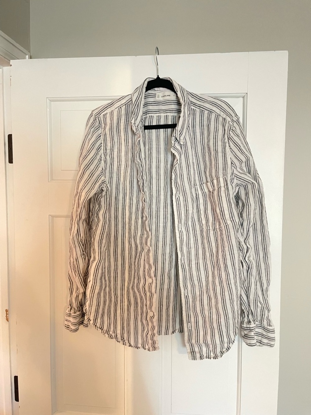 Everlane White Shirt Jacket with Black Stripes